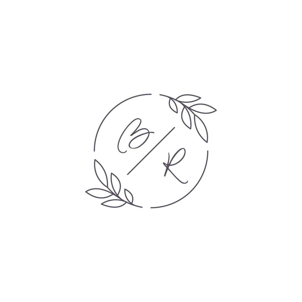 Initials BR monogram wedding logo with simple leaf outline and circle style vector