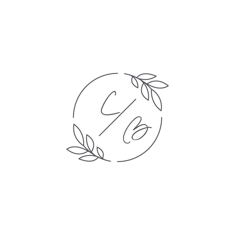 Initials CB monogram wedding logo with simple leaf outline and circle style vector