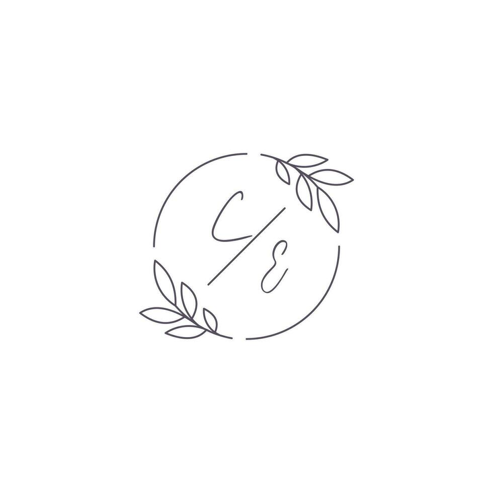 Initials CE monogram wedding logo with simple leaf outline and circle style vector