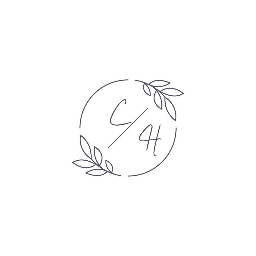 Initials CH monogram wedding logo with simple leaf outline and circle style vector