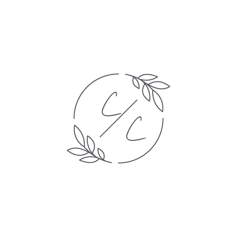 Initials CC monogram wedding logo with simple leaf outline and circle style vector