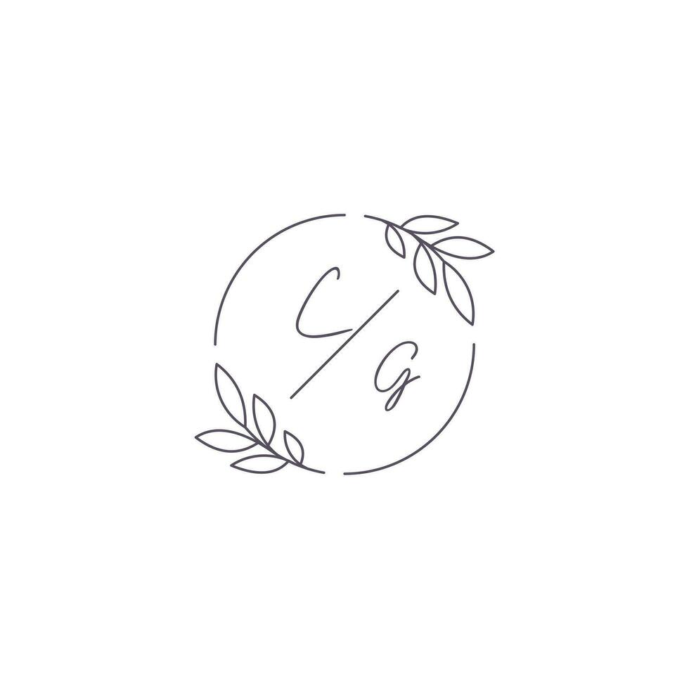 Initials CG monogram wedding logo with simple leaf outline and circle style vector