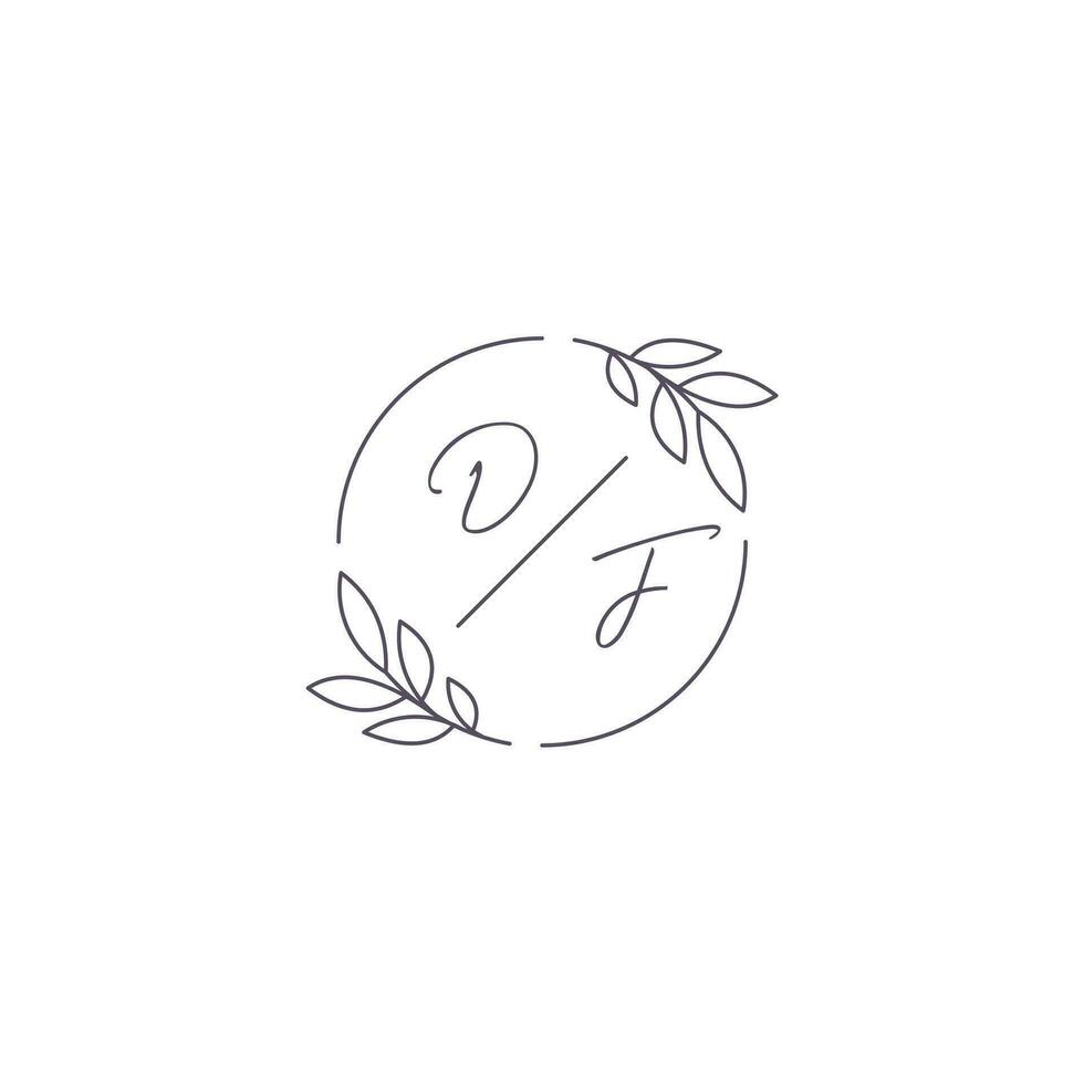 Initials DF monogram wedding logo with simple leaf outline and circle style vector