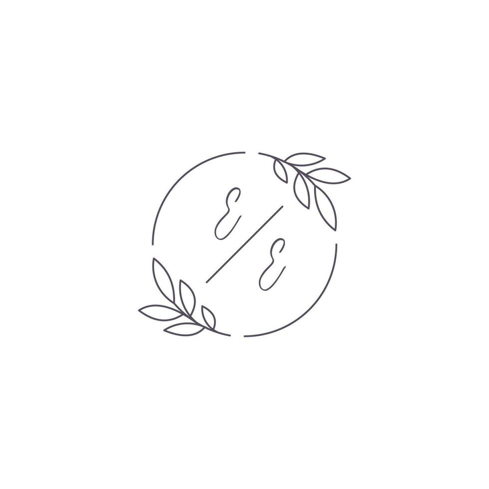 Initials EE monogram wedding logo with simple leaf outline and circle style vector