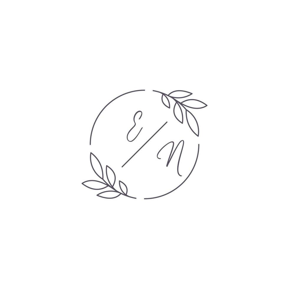 Initials EN monogram wedding logo with simple leaf outline and circle style vector