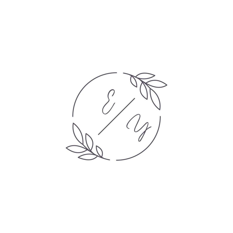 Initials EY monogram wedding logo with simple leaf outline and circle style vector