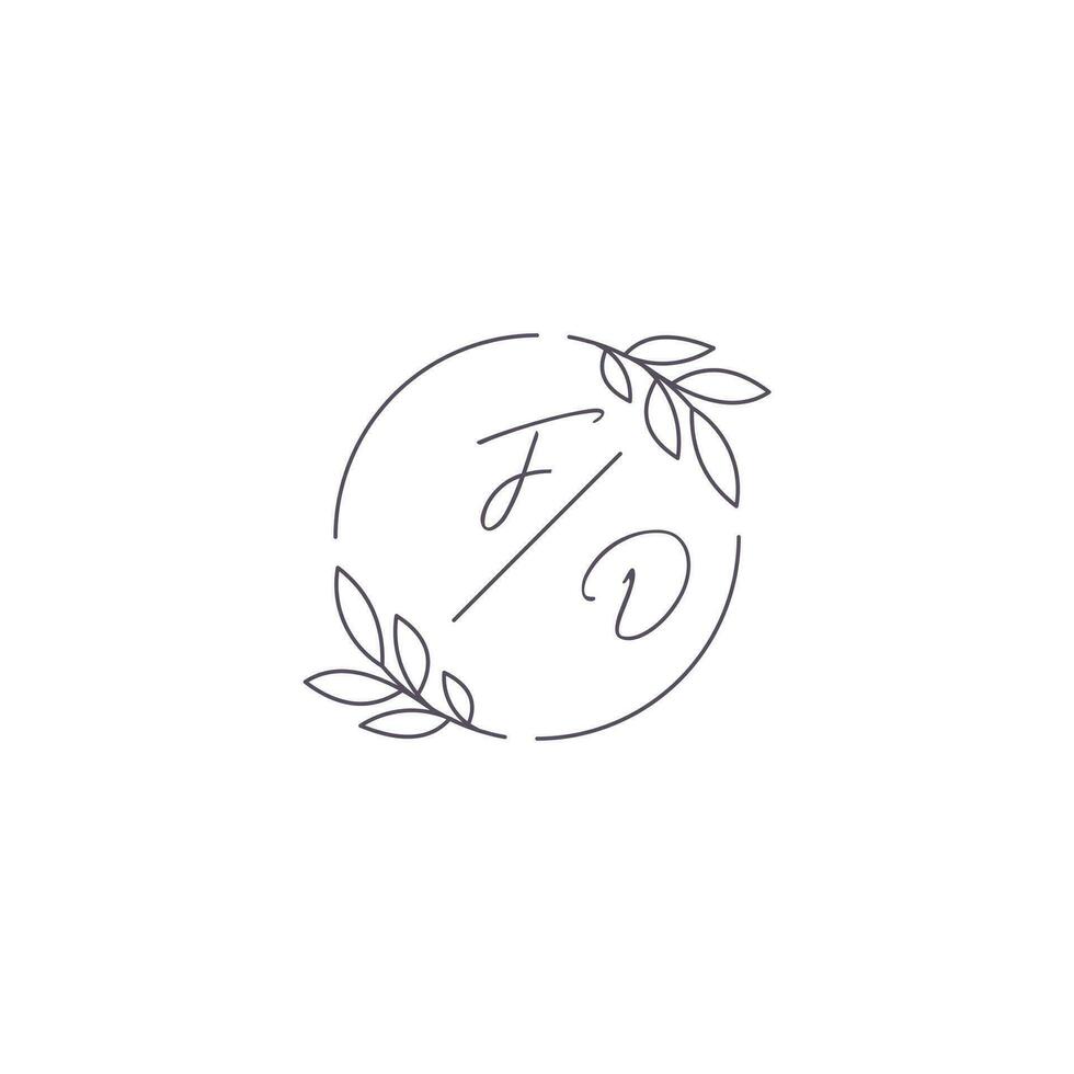 Initials FD monogram wedding logo with simple leaf outline and circle style vector