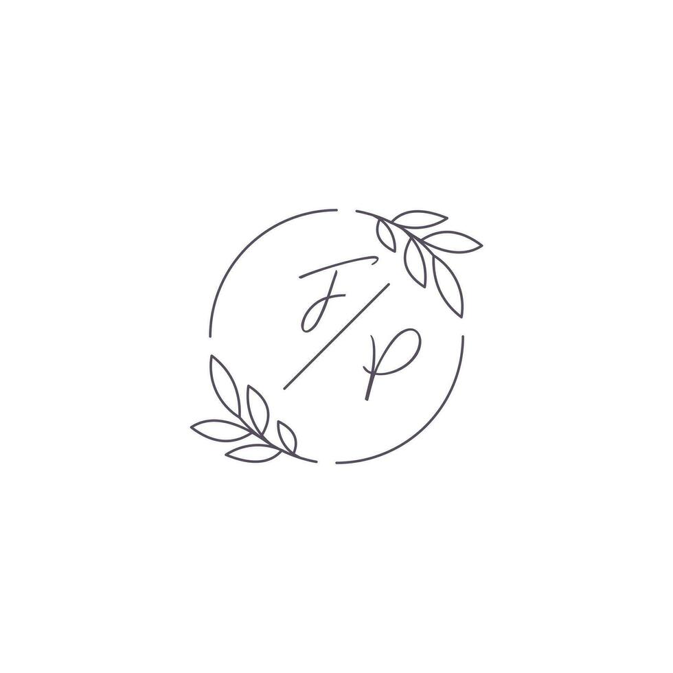 Initials FP monogram wedding logo with simple leaf outline and circle style vector