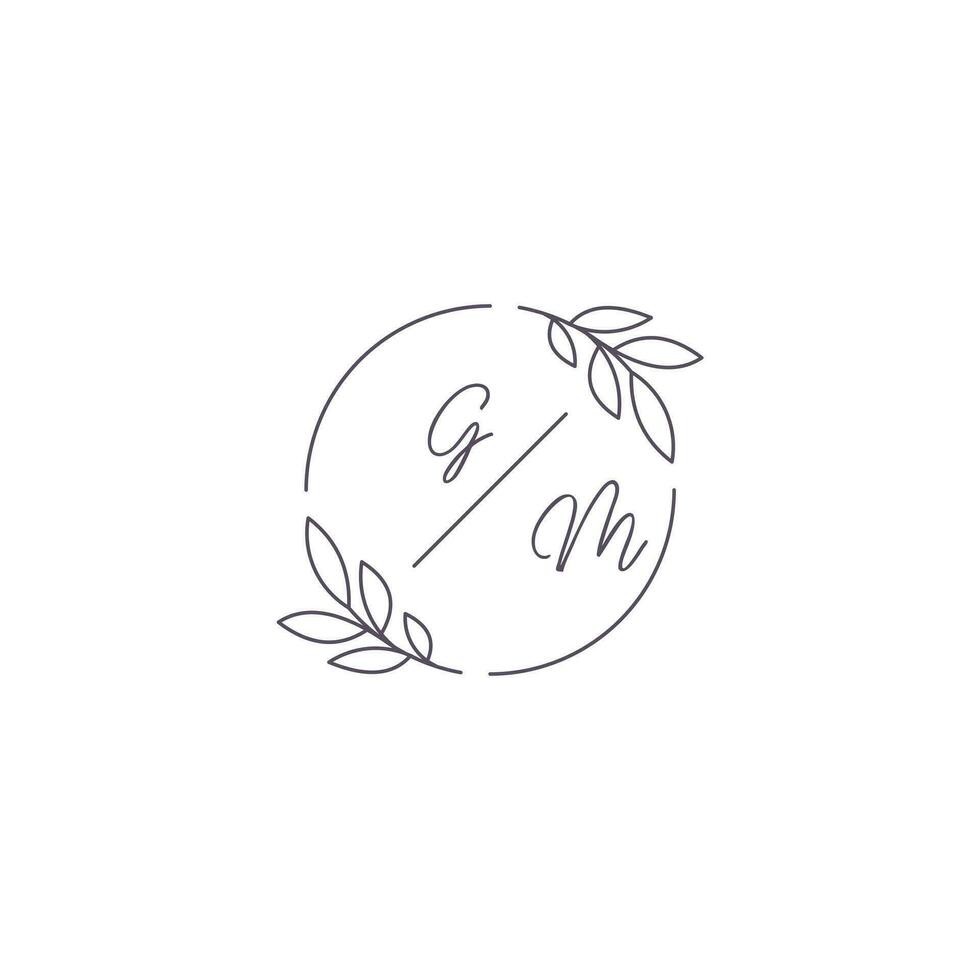 Initials GM monogram wedding logo with simple leaf outline and circle style vector