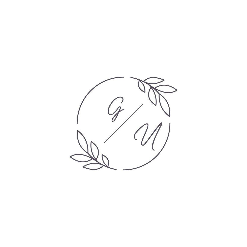 iniciales Gu monograma Boda logo con sencillo hoja contorno y circulo estilo vector