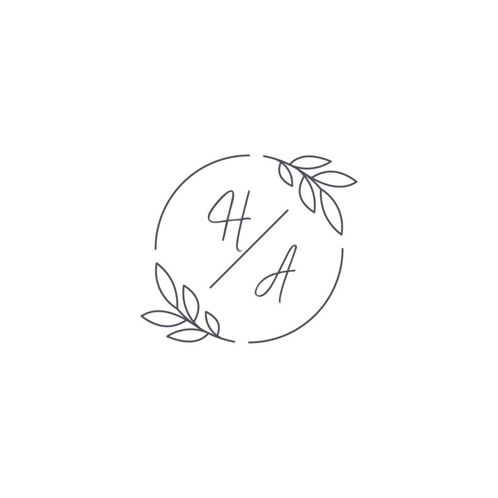 Initials HA monogram wedding logo with simple leaf outline and circle style vector