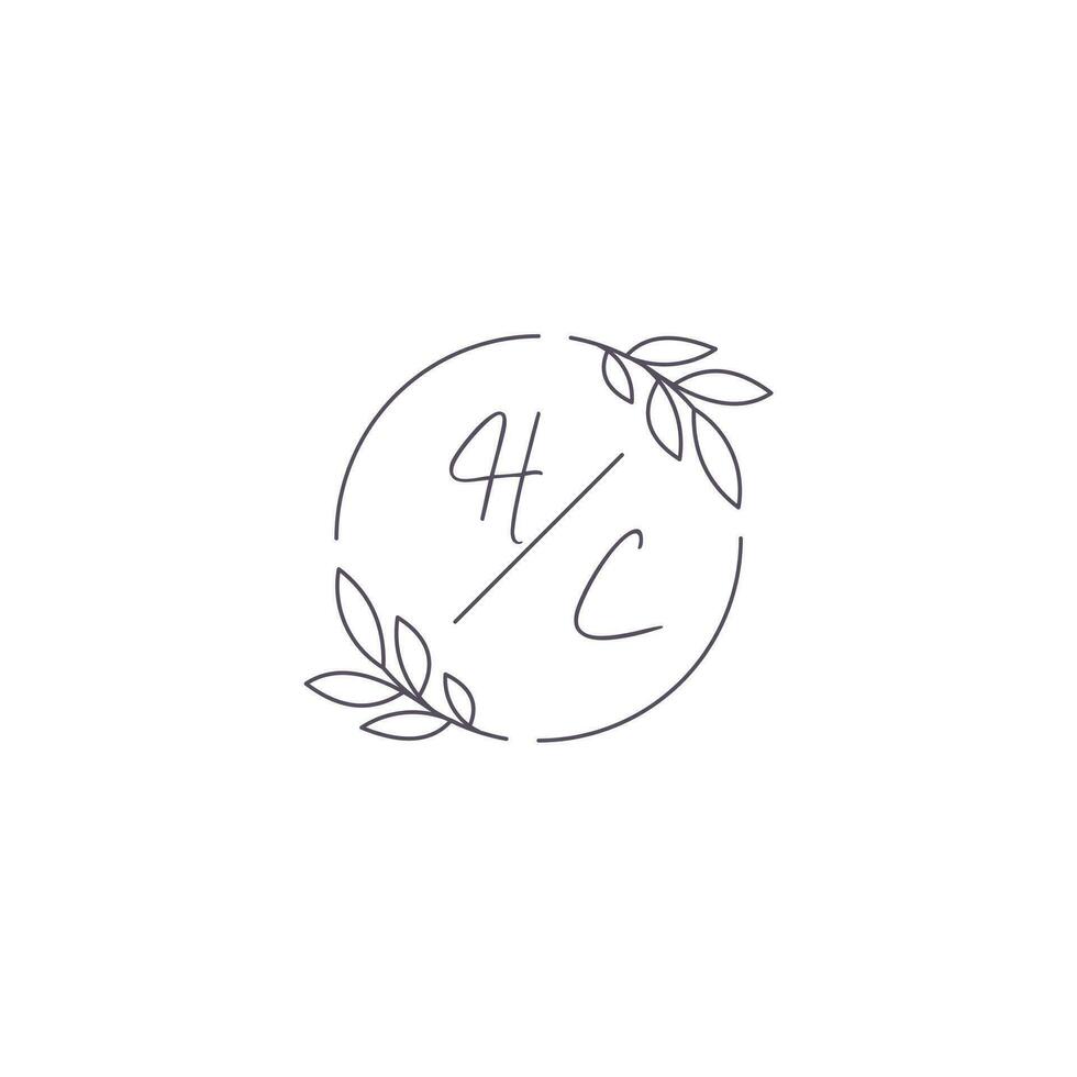 Initials HC monogram wedding logo with simple leaf outline and circle style vector