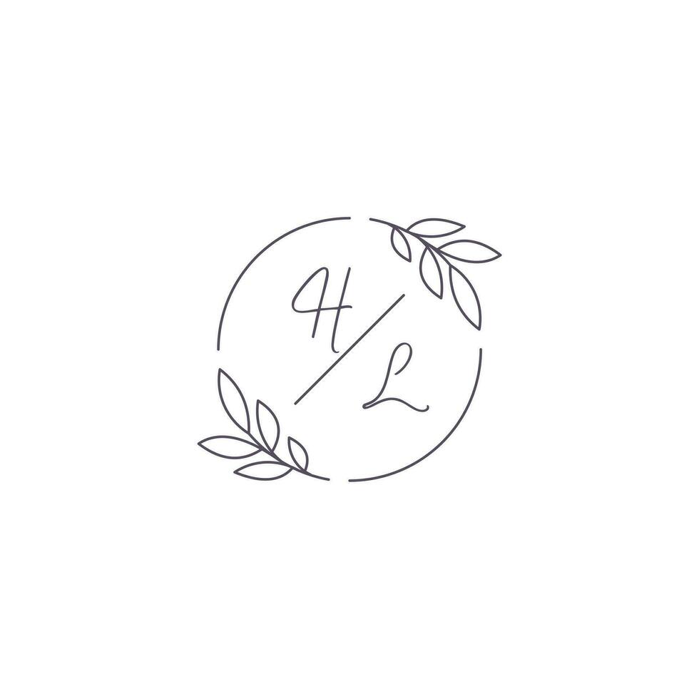 Initials HL monogram wedding logo with simple leaf outline and circle style vector