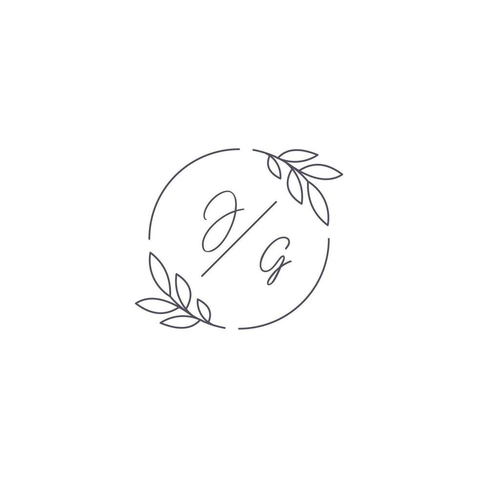 Initials JG monogram wedding logo with simple leaf outline and circle style vector