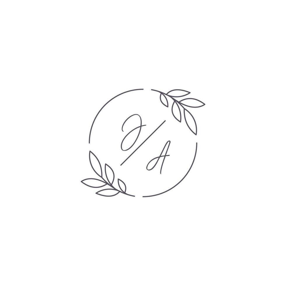 Initials JA monogram wedding logo with simple leaf outline and circle style vector