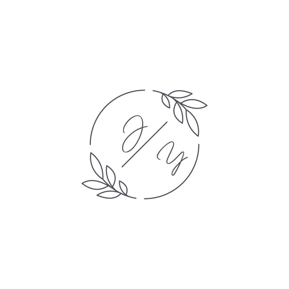 Initials JY monogram wedding logo with simple leaf outline and circle style vector