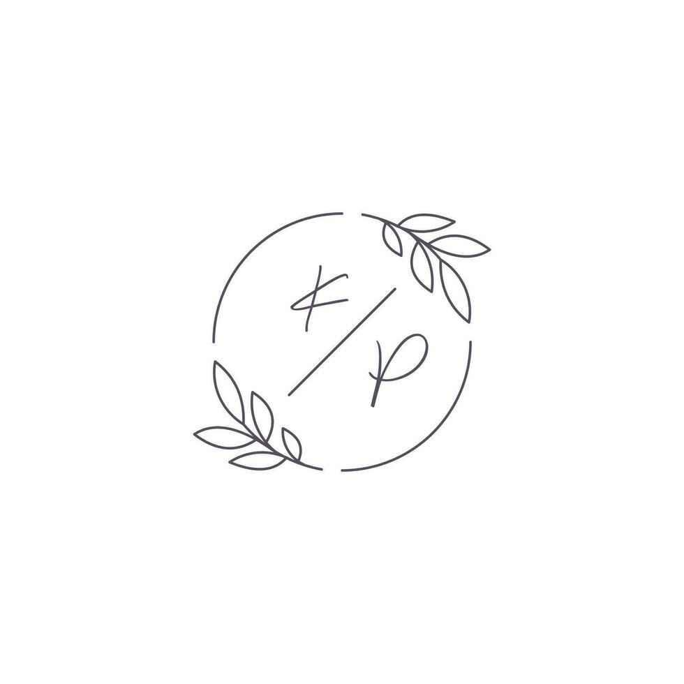 iniciales kp monograma Boda logo con sencillo hoja contorno y circulo estilo vector