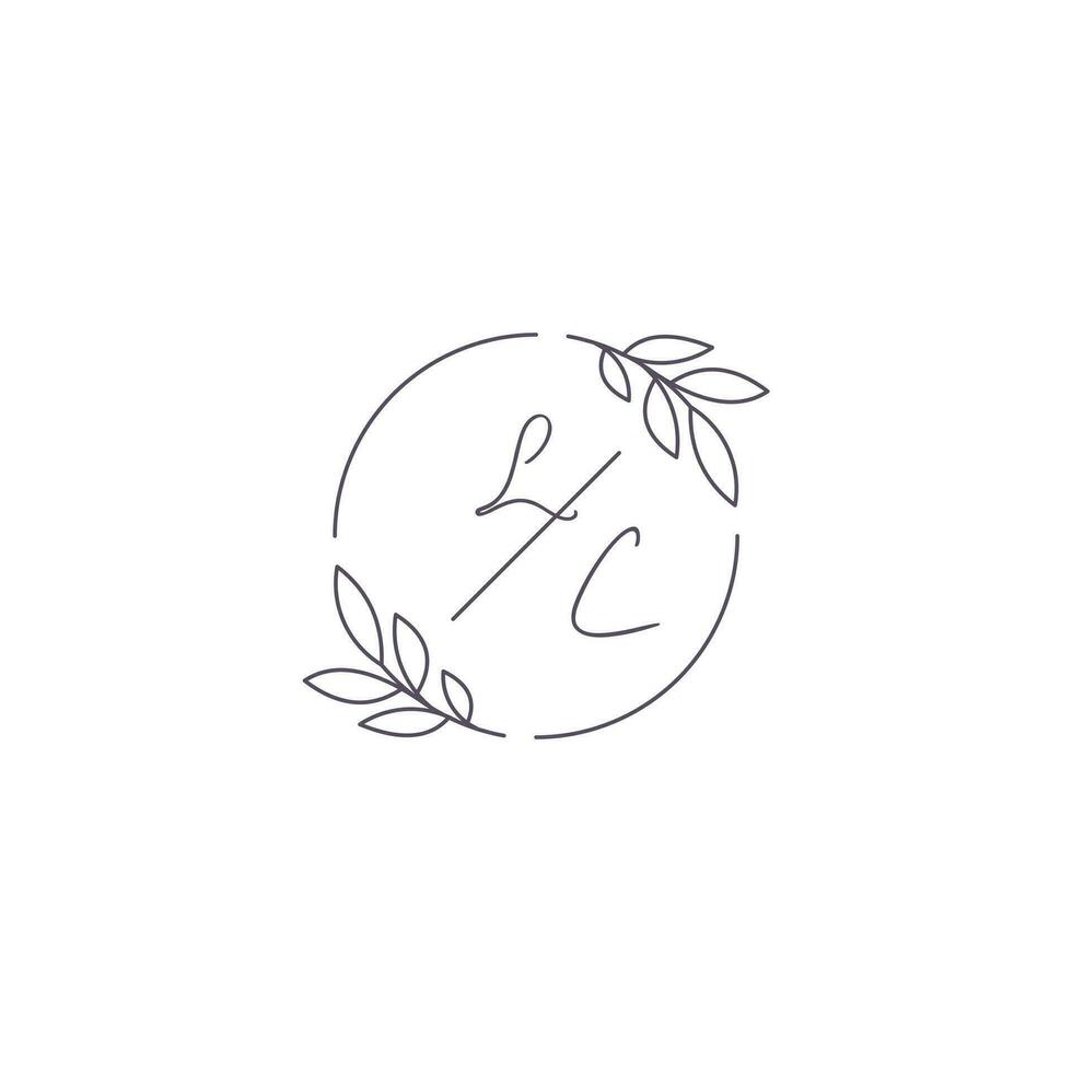 Initials LC monogram wedding logo with simple leaf outline and circle style vector