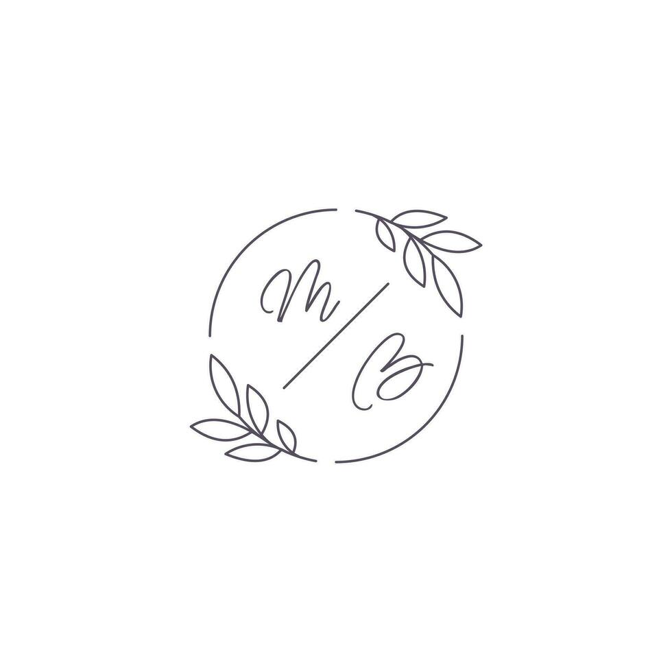 Initials MB monogram wedding logo with simple leaf outline and circle style vector
