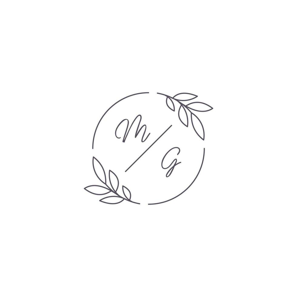 Initials MG monogram wedding logo with simple leaf outline and circle style vector