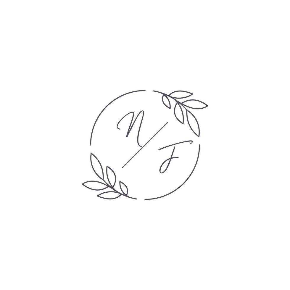 Initials NF monogram wedding logo with simple leaf outline and circle style vector