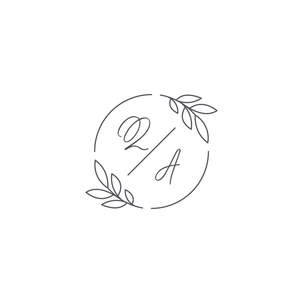 Initials QA monogram wedding logo with simple leaf outline and circle style vector