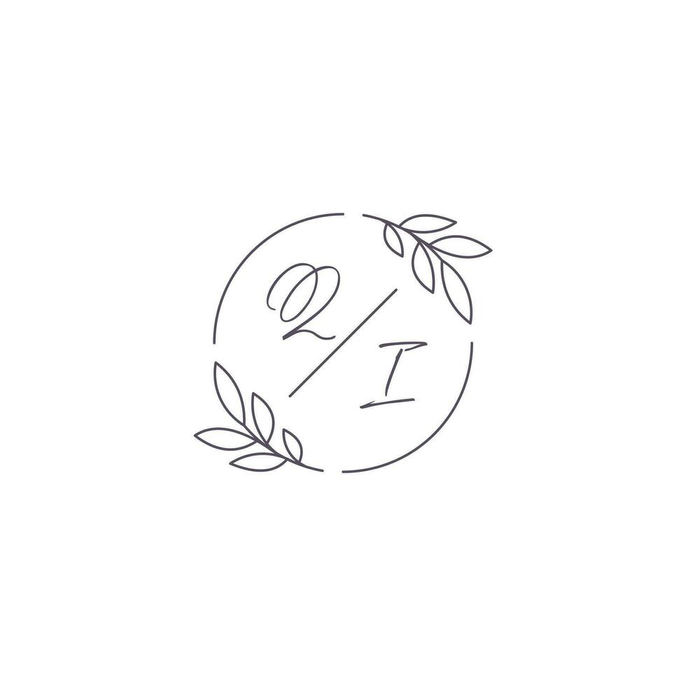 iniciales qi monograma Boda logo con sencillo hoja contorno y circulo estilo vector
