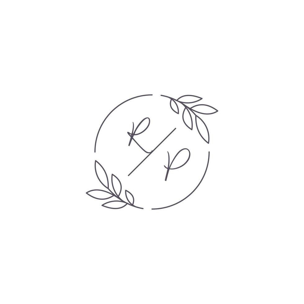 Initials RP monogram wedding logo with simple leaf outline and circle style vector