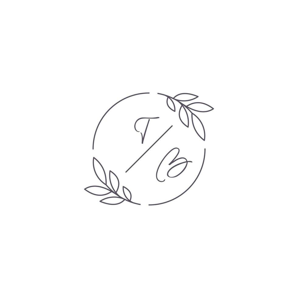 Initials TB monogram wedding logo with simple leaf outline and circle style vector
