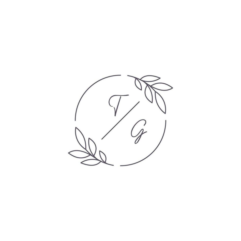 Initials TG monogram wedding logo with simple leaf outline and circle style vector