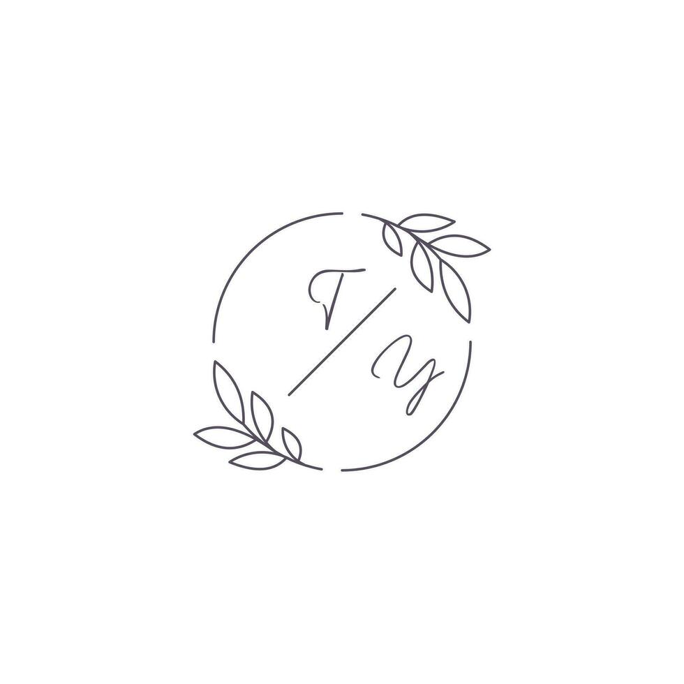 Initials TY monogram wedding logo with simple leaf outline and circle style vector