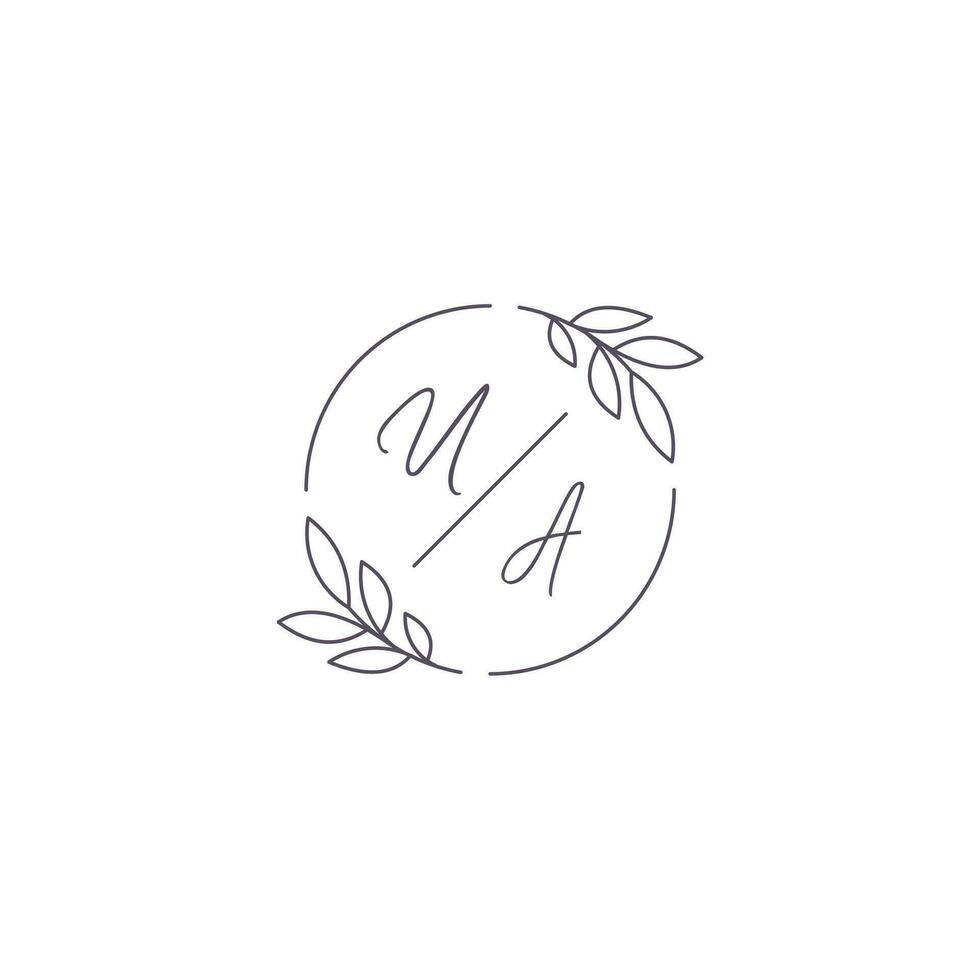 Initials UA monogram wedding logo with simple leaf outline and circle style vector
