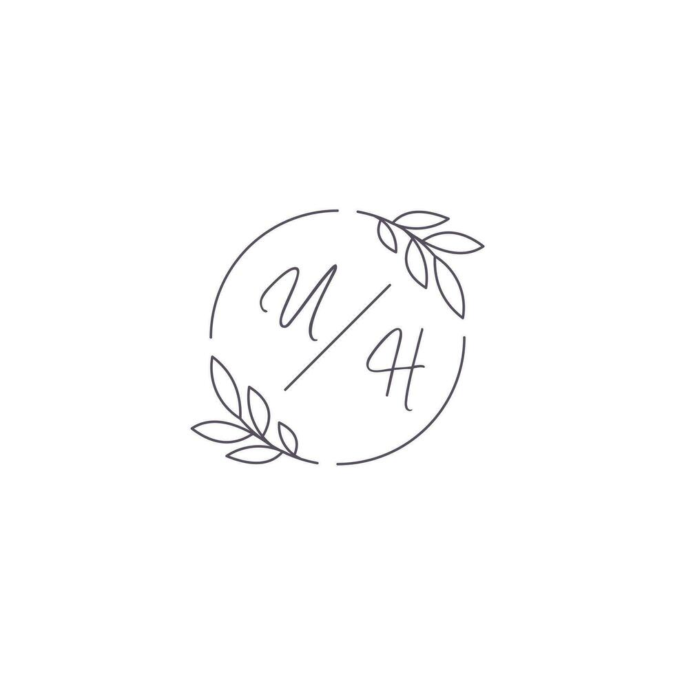 Initials UH monogram wedding logo with simple leaf outline and circle style vector