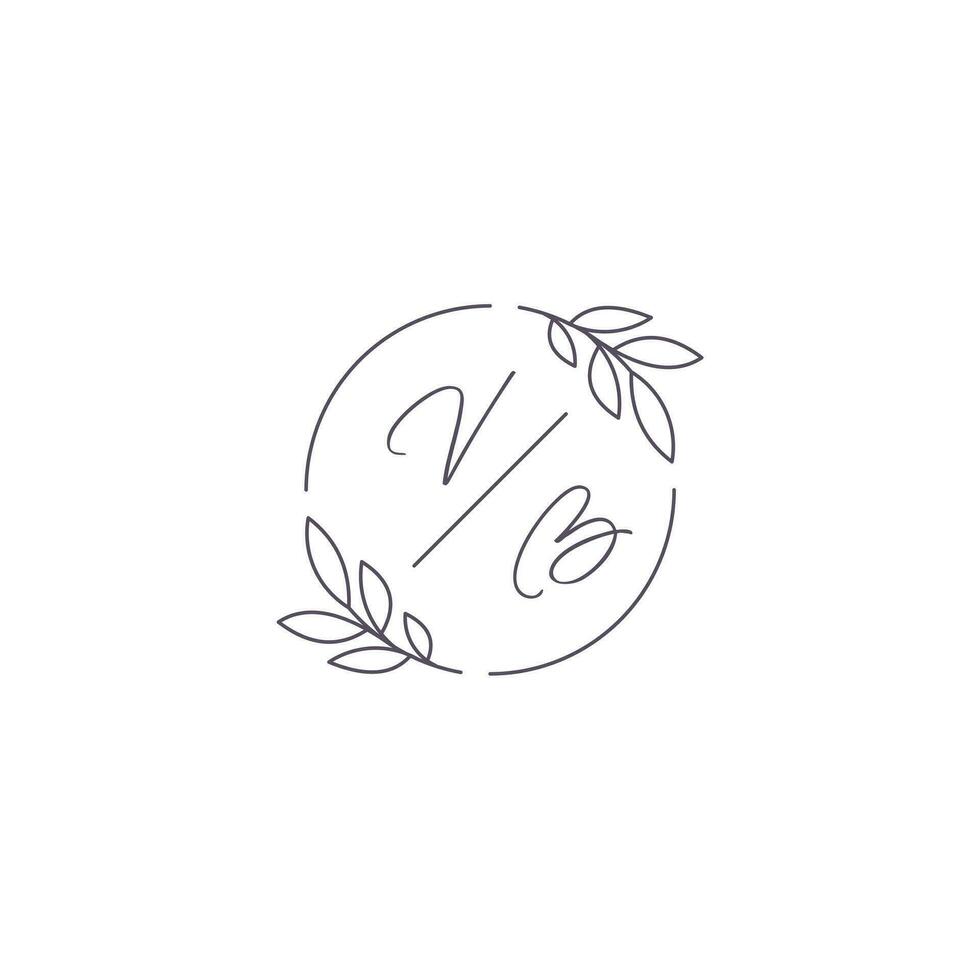 Initials VB monogram wedding logo with simple leaf outline and circle style vector