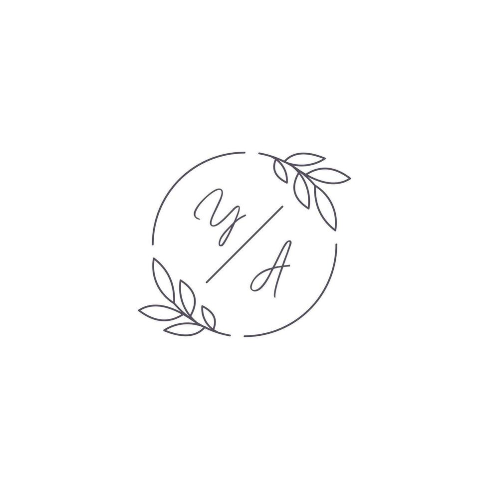 Initials YA monogram wedding logo with simple leaf outline and circle style vector