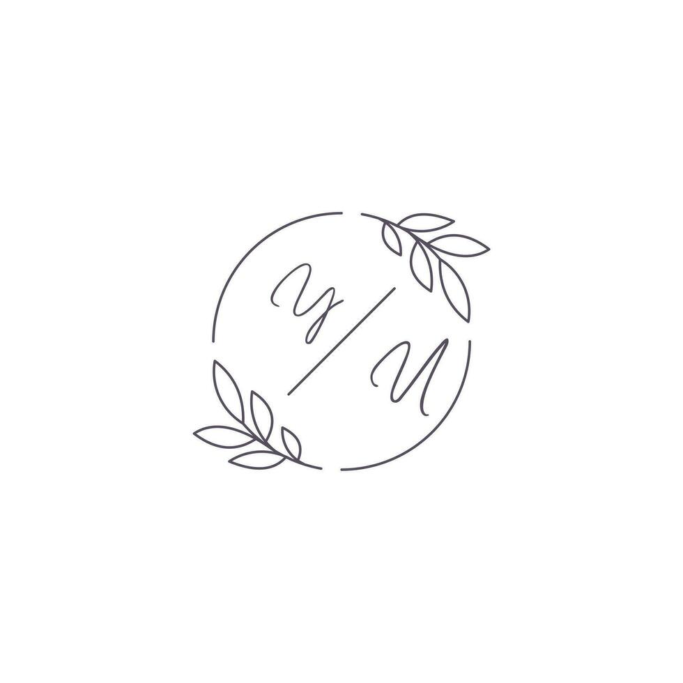iniciales Yu monograma Boda logo con sencillo hoja contorno y circulo estilo vector