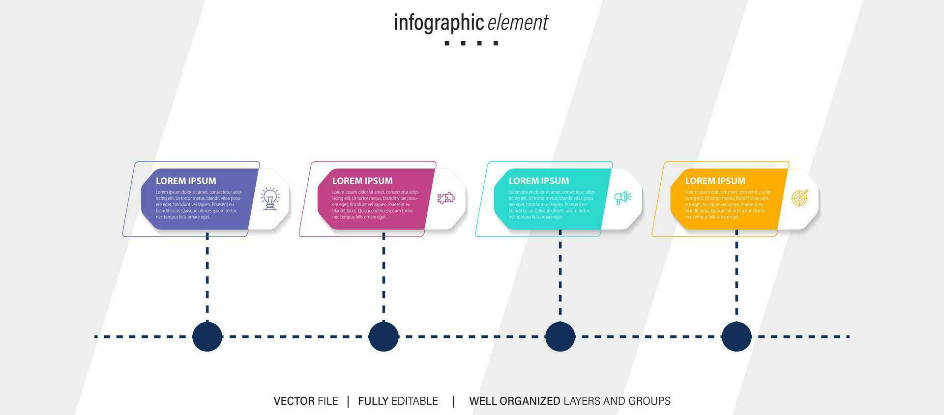 Vector infographic template with 3D paper label, integrated circles. Business concept with 4 options. For content, diagram, flowchart, steps, parts, timeline infographics, workflow, chart.