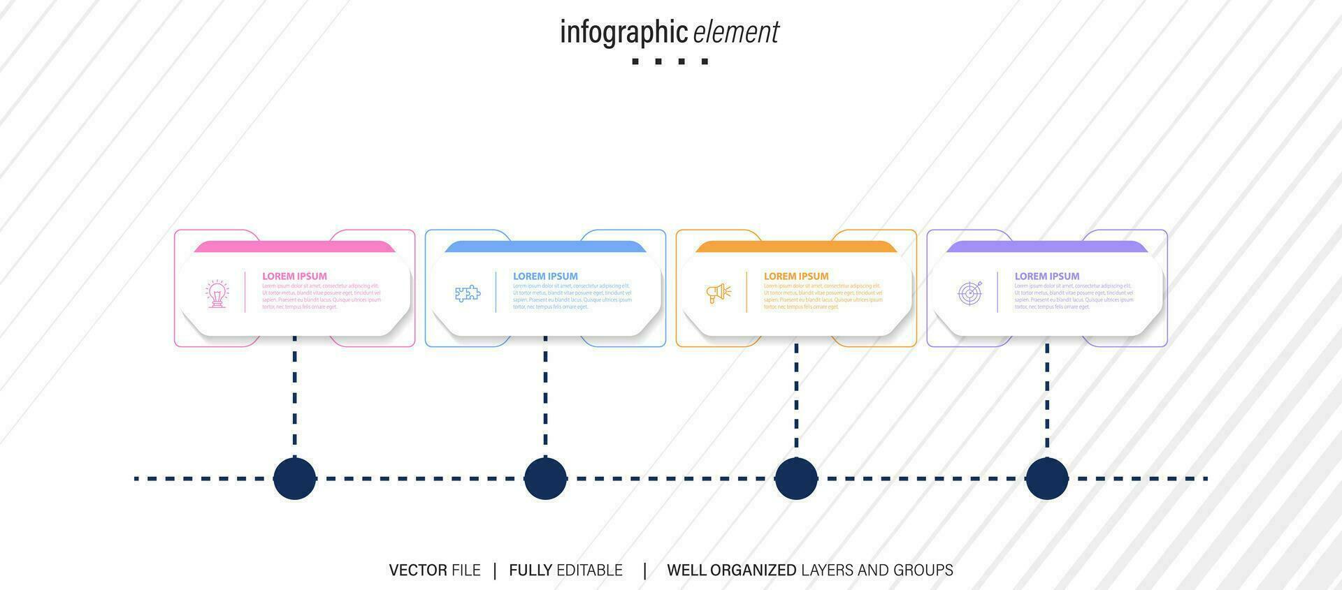 negocio proceso infografía modelo. Delgado línea diseño con números 4 4 opciones o pasos. vector ilustración gráfico diseño