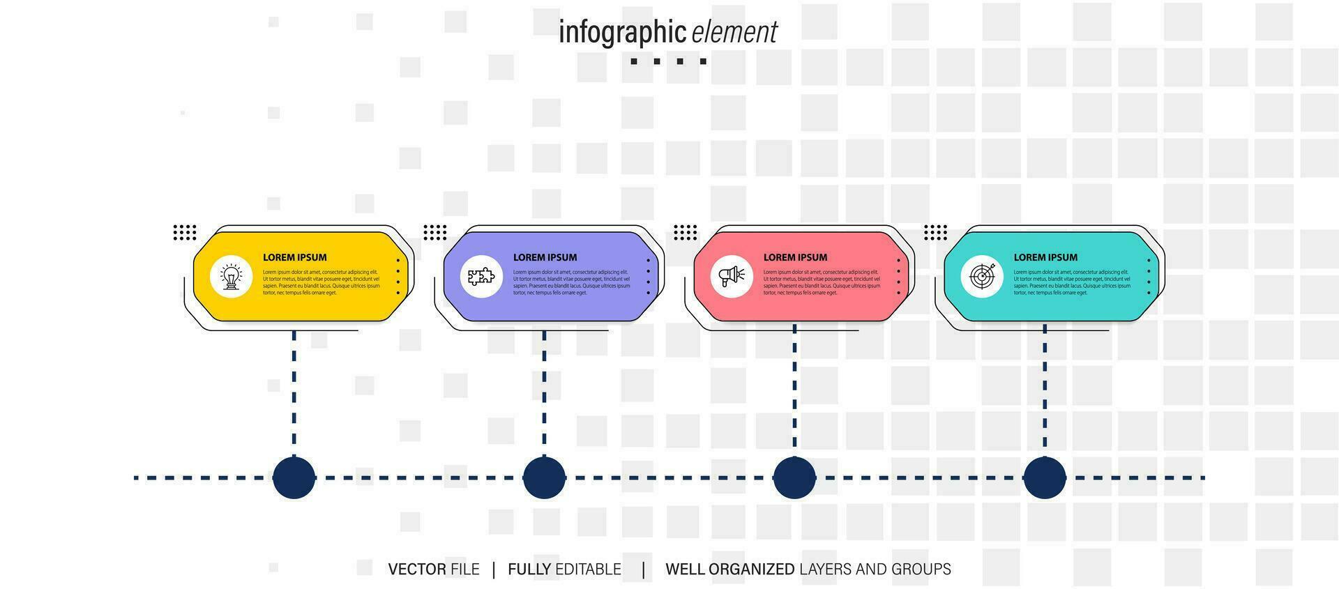 negocio proceso infografía modelo. Delgado línea diseño con números 4 4 opciones o pasos. vector ilustración gráfico diseño