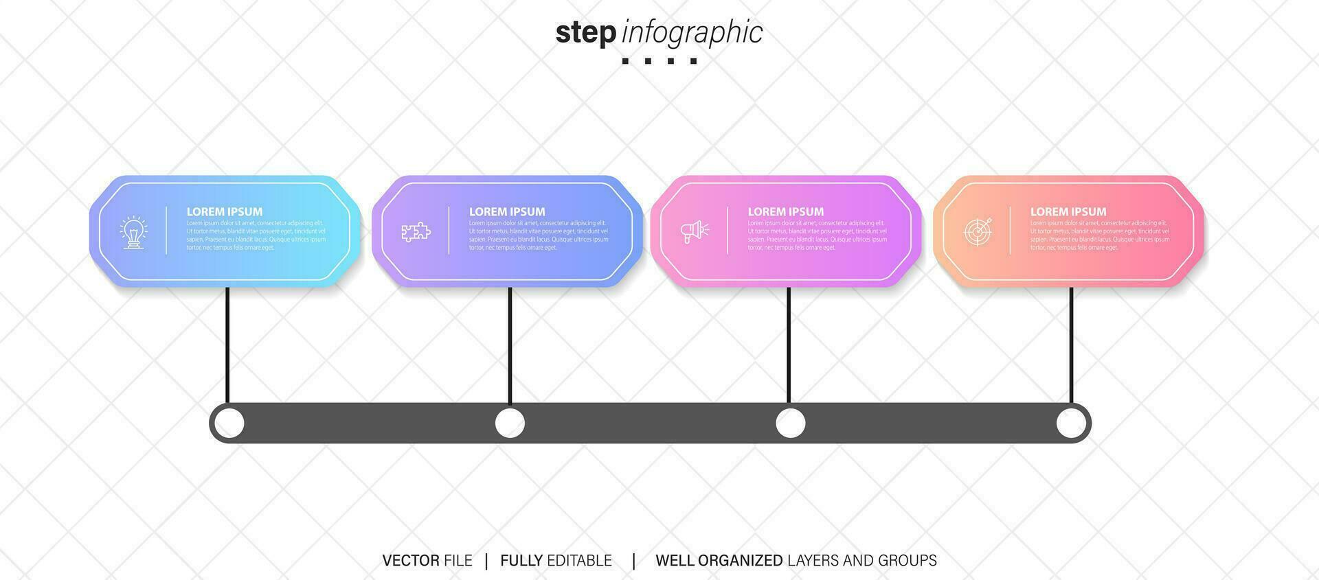 Concept of business model with 4 successive steps. Four colorful graphic elements. Timeline design for brochure, presentation. Infographic design layout vector