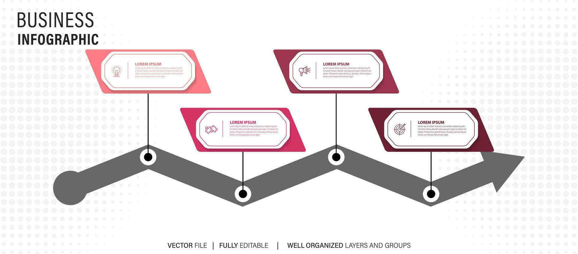 Concept of business model with 4 successive steps. Four colorful graphic elements. Timeline design for brochure, presentation. Infographic design layout vector