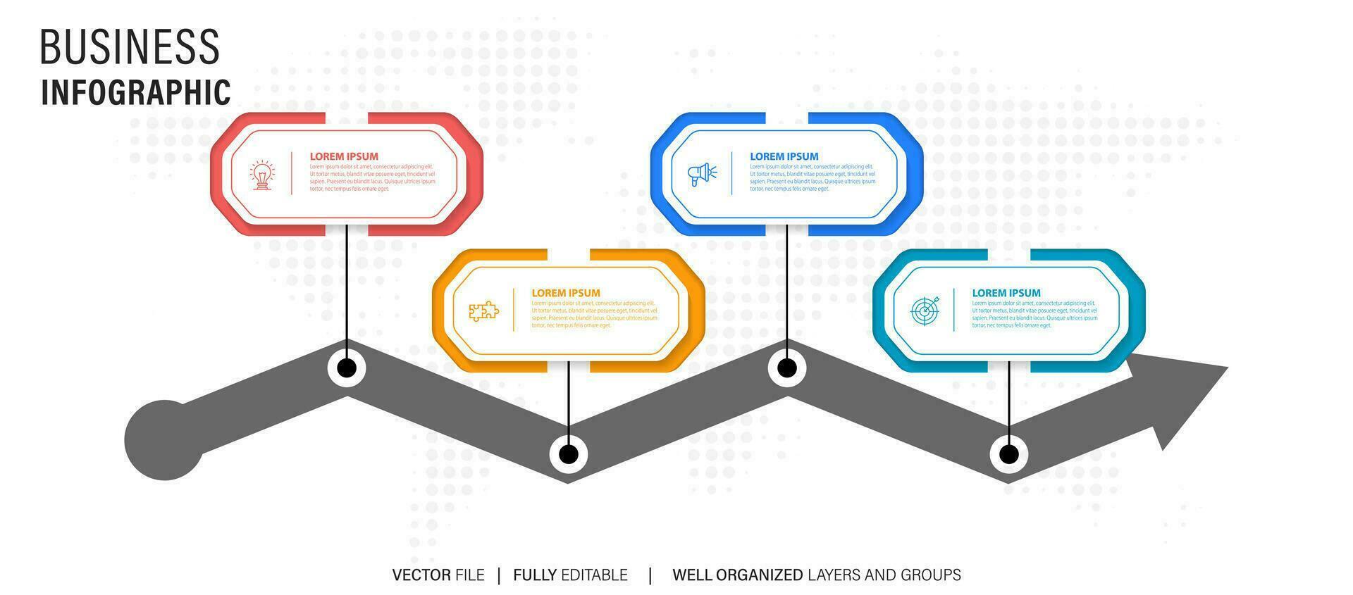 Line step infographic. 4 options workflow diagram, circle timeline number infograph, process steps chart. Linear vector infographics. Process order infographic arrow and steps point illustration