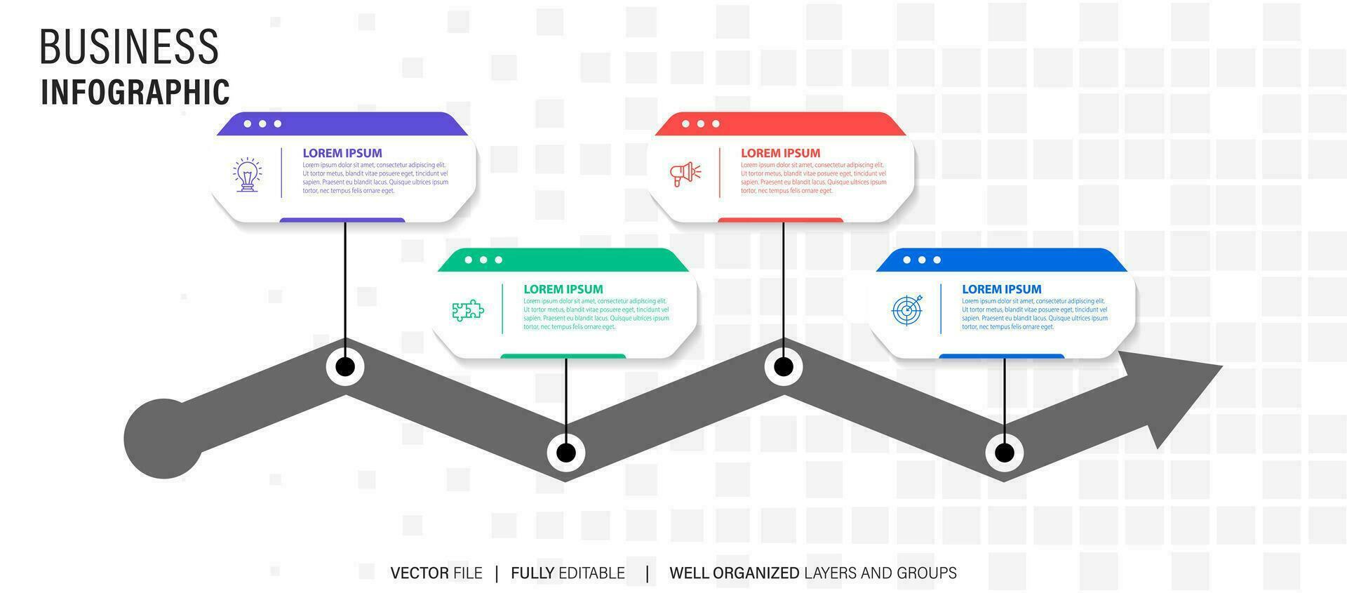 Line step infographic. 4 options workflow diagram, circle timeline number infograph, process steps chart. Linear vector infographics. Process order infographic arrow and steps point illustration