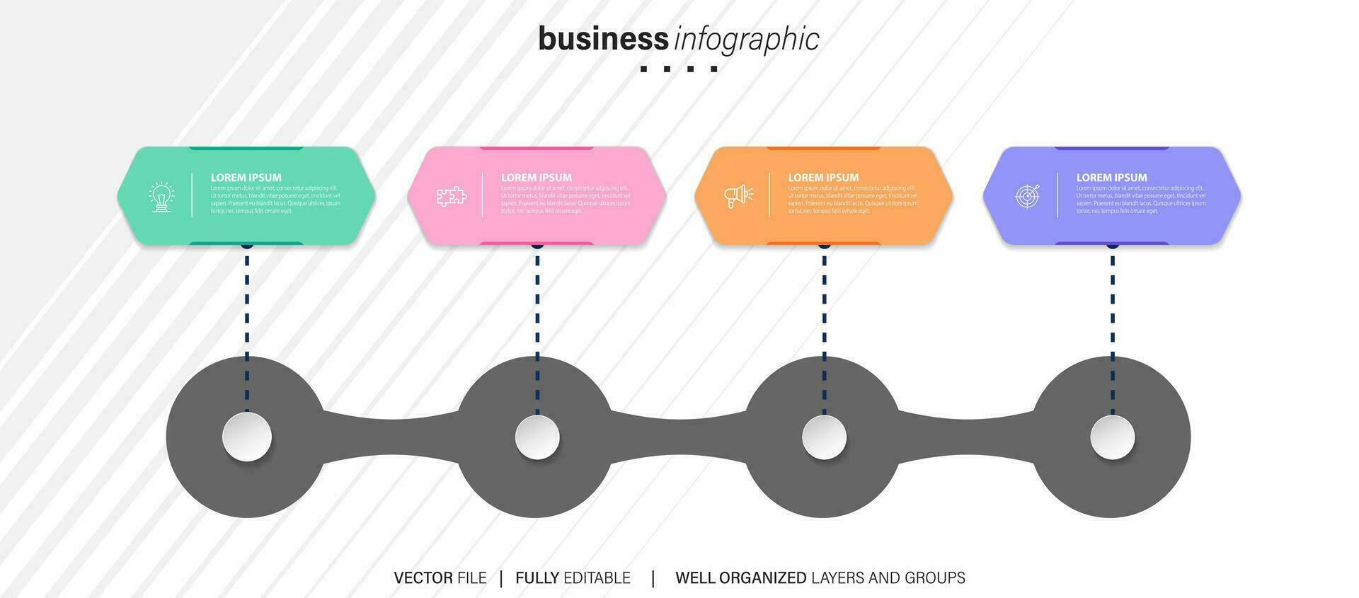 Line step infographic. 4 options workflow diagram, circle timeline number infograph, process steps chart. Linear vector infographics. Process order infographic arrow and steps point illustration