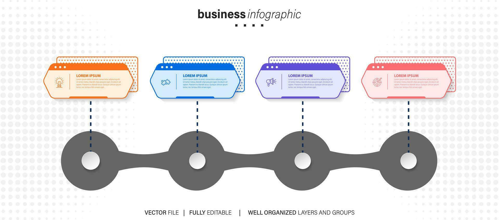 Line step infographic. 4 options workflow diagram, circle timeline number infograph, process steps chart. Linear vector infographics. Process order infographic arrow and steps point illustration