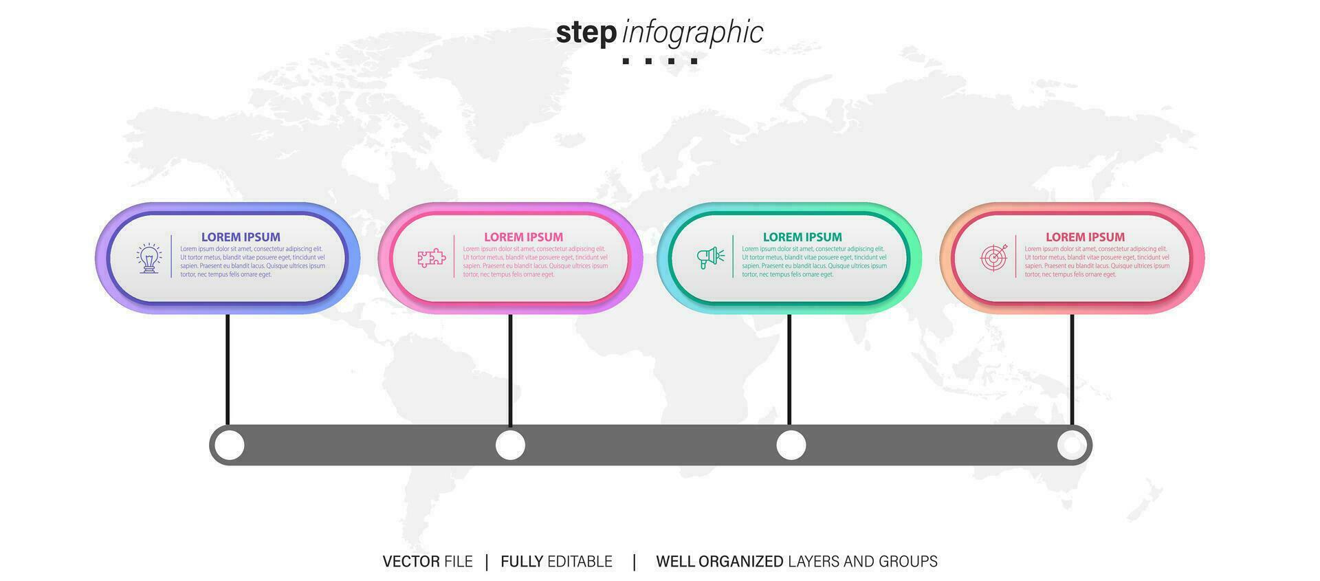 Modern 3D infographic template with 4 steps. Business circle template with options for brochure, diagram, workflow, timeline, web design. Vector EPS 10