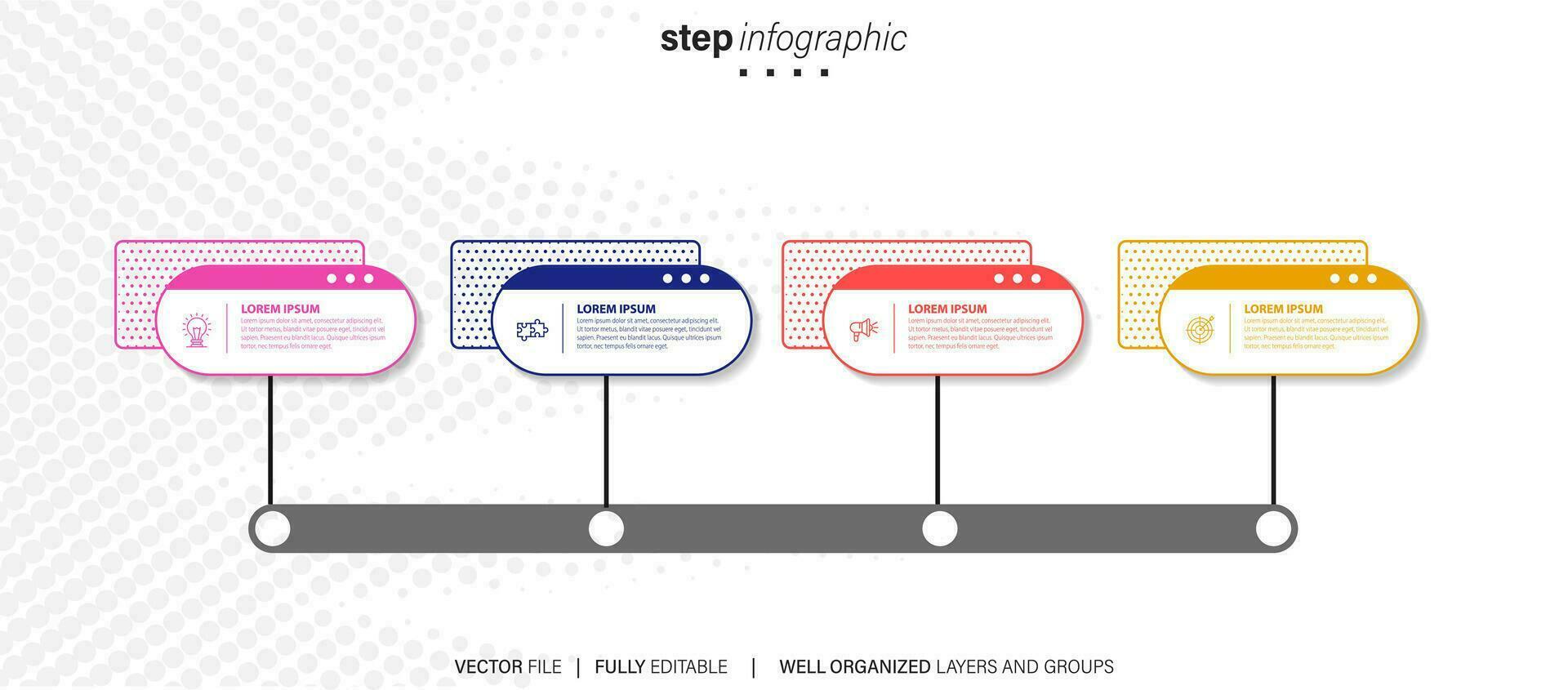 Abstract elements of graph infographic template with label, integrated circles. Business concept with 4 options. For content, diagram, flowchart, steps, parts, timeline infographics, workflow layout vector