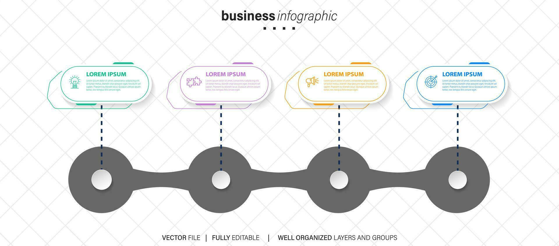 Abstract elements of graph infographic template with label, integrated circles. Business concept with 4 options. For content, diagram, flowchart, steps, parts, timeline infographics, workflow layout vector