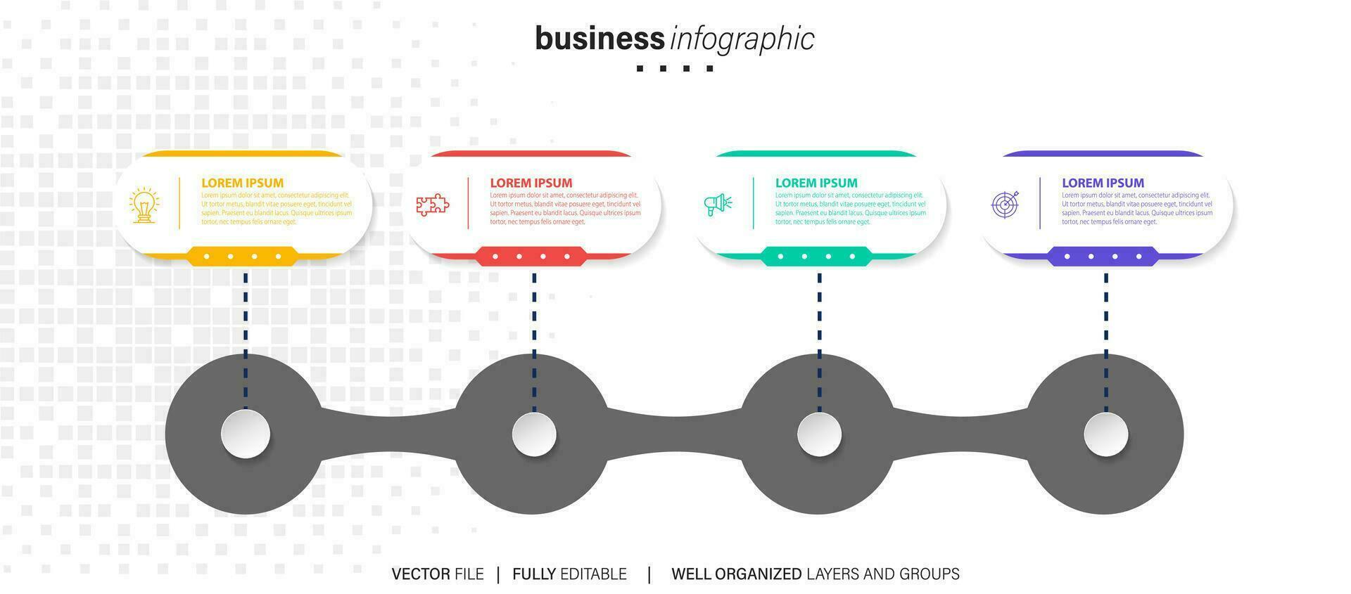 Abstract elements of graph infographic template with label, integrated circles. Business concept with 4 options. For content, diagram, flowchart, steps, parts, timeline infographics, workflow layout vector