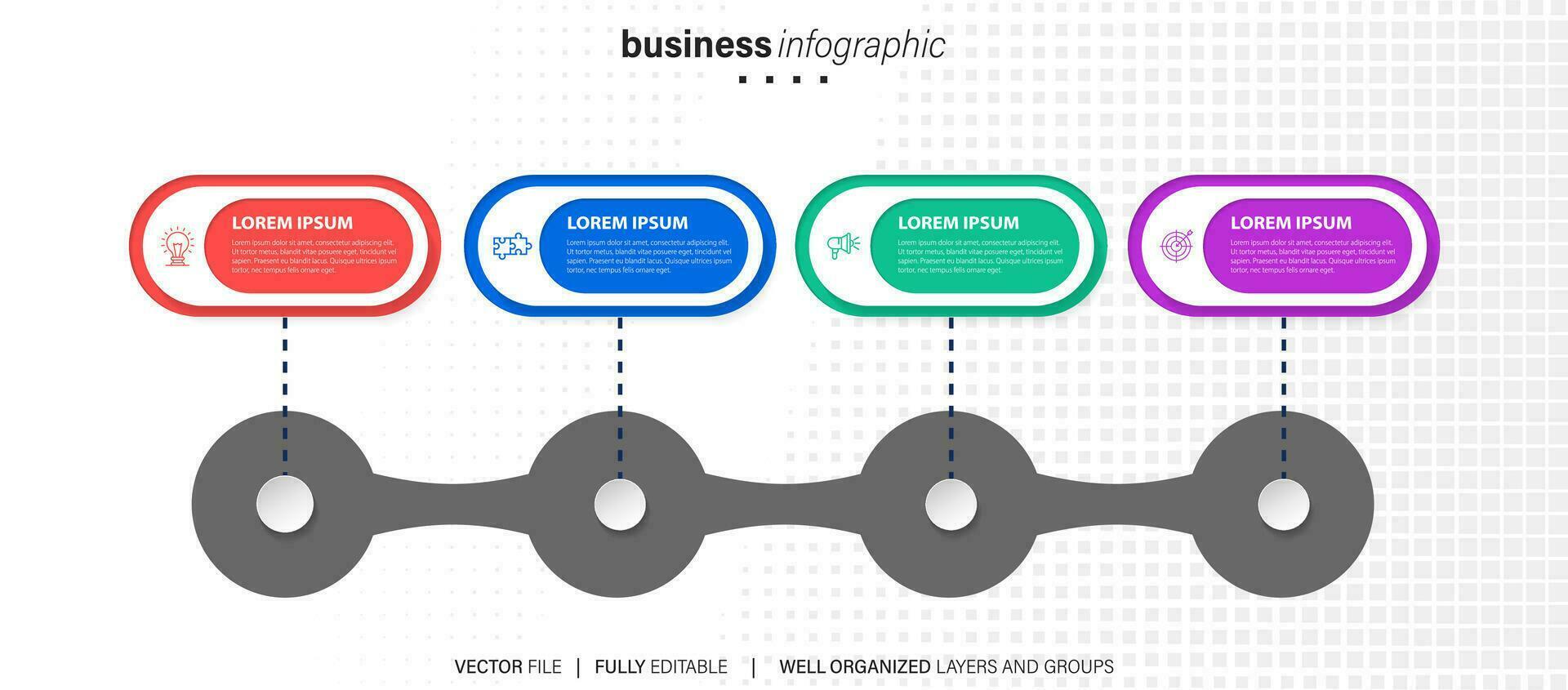 Abstract elements of graph infographic template with label, integrated circles. Business concept with 4 options. For content, diagram, flowchart, steps, parts, timeline infographics, workflow layout vector